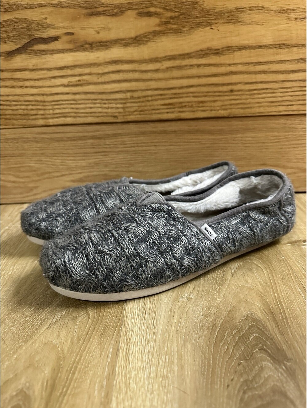 TOMS Fuzzy Grey Shoe Size W 9 Multicolor Faux Fur Slip On Comfort Flat Shoes